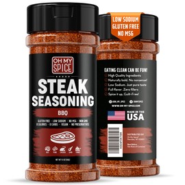 Steak Seasoning BBQ Rub Mix - Gluten Free & Low Sodium Meat Seasonings for Beef, Rib & Ribeye. Steak Seasoning for Grilling. BBQ Seasonings for Cooking. Steaks Salt Blend. Smoking Steaks Rubs. 4.1oz