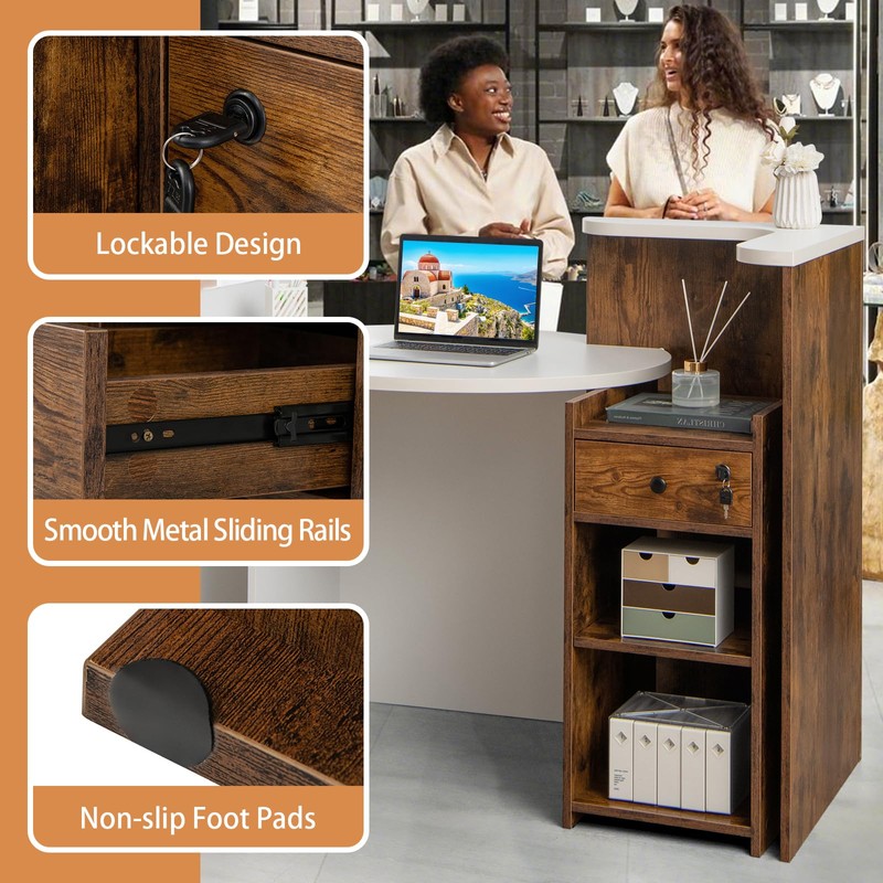 SILKYDRY Reception Desk, Small Retail Checkout Counter with Lockable Drawer
