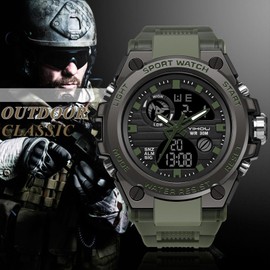 Yihou Men's Military Watch Outdoor Sports Electronic Watch Tactical Army Wristwatch LED Stopwatch Waterproof Digital Analog Watches