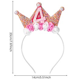APLZGMG Toddler Girls Birthday Crown Headband 2nd to 6th Flower Princess Tiara Crown Glitter Hair Band for Birthday Girls (4th)