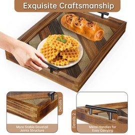 Butizone Wood Serving Tray with Handles, Rustic Ottoman Tray for Breakfast in Bed, Coffee Table, Entertaining, Home Decor, Decorative Nesting Trays, Ideal for Kitchen, Bedroom, Living Room, Set of 3