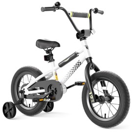 Glaf Kids BMX Style Bike with Training Wheels for Ages 2-8 Toddlers Boys Girls Bicycle Dual Brakes Balance to Pedal Children Bikes (White Black, 16)
