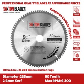 TCT23580T Saxton TCT Circular Wood Saw Blade 235mm x 30mm Bore x 80T for Bosch Makita Dewalt