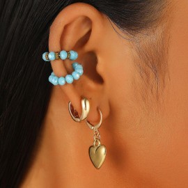 LKingel Gold Hoop Earrings for Women Gold Ear Cuff Earrings Set Non Pierced Earrings Clip Earrings Cartilage Hoop Earrings Punk Love Beaded Earrings Clip Earrings (style6)