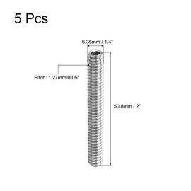 sourcing map 5Pcs Hex Socket Grub Screw, 1/4-20x2" 304 Stainless Steel Head Socket Set Screws Flat Point Grub Bolt for Door Handles, Light Fixture Repair