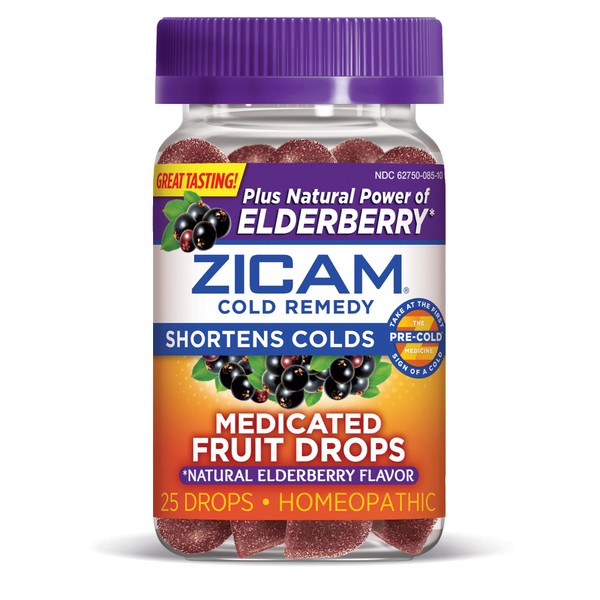 Zicam Cold Remedy Zinc Medicated Fruit Drops, Elderberry, 25 Count (Pack of 1)