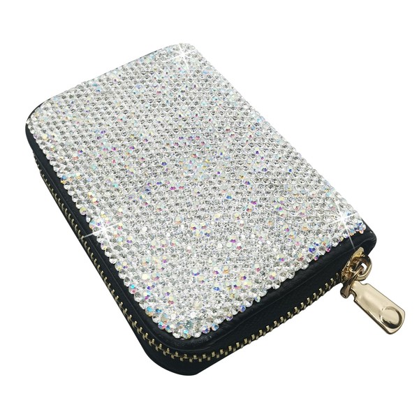 Owemtao Bling Credit Card Case RFID Leather Wallet Multilayer Zipper