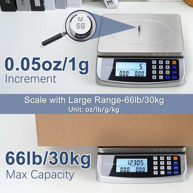 Atogou 66lb Food Scale, Commercial Kitchen Scale with Price Computing,