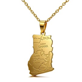 Xusamss Ghana Map Pendant Necklace for Men Women, Gold Plated Stainless Steel African Ghana Chain with Country Map Charm, Lightweight Fashion Jewelry with 45cm Chain(Gold)