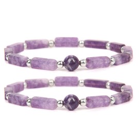 SFNTION - 2 pulseras de amatista para purificar el cuerpo, pulseras de cristal, piedras preciosas adelgazantes para mujer, joyería para mujer, 2 piezas, Cristal Gema