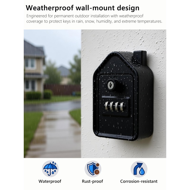 Key Security Box Wall Mount, 4-Digit Combination Lock Box with