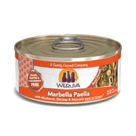 Weruva Classic Cat Food, Marbella Paella with Mackerel, Shrimp, & Mussels in Gravy, 5.5oz Can (Pack of 24)