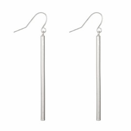 Minimalist Vertical Bar Dangle Drop Earrings Gold Silver Plated Vintage Simple Long Thin Cube Line Stick Geometric Lightweight Earrings for Women Birthday Christmas Party Fashion Jewelry (Silver)
