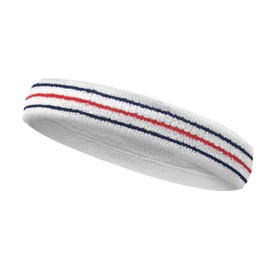 COUVER Tennis Style Premium Quality Athletic Terry Head Sweatband(1 Piece) (Thin White-Navy/Red/Navy, one Size Circumference with thinner Band)