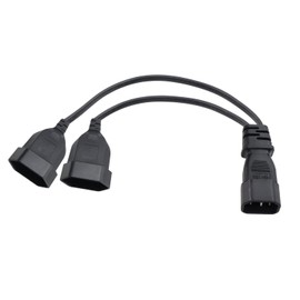 RIIEYOCA 2-in-1 Mains Adapter Cable for UPS Plug IEC 320 C14 Male to Double Euro CEE7/16 Female Adapter Cable, Black, 0.32 m