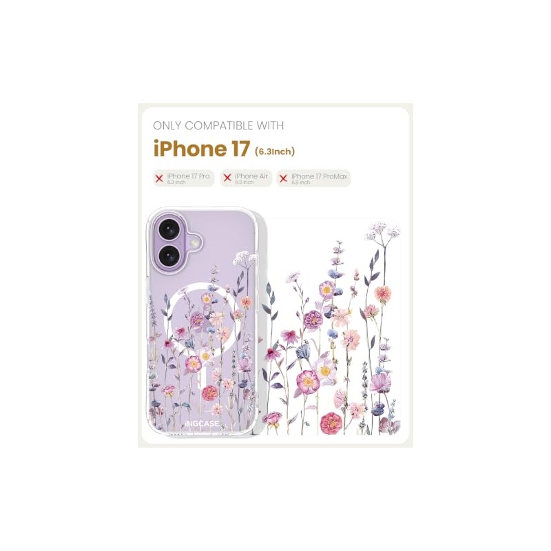 Bonita Funda Magnética Iphone Transparente Delgada Compatible Magsafe Patrón Floral