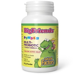 Natural Factors Big Friends KIDS Multi-Probiotic 3 Billion Active Cells, 7 Strain Formula, 60 g Powder, Sugar & Gluten Free, Proudly Canadian