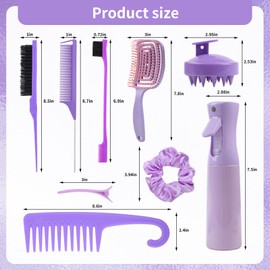 Fawyteng 12 pcs Hair Brush Set,Detangler Brush with Hair Spray Bottle Scalp massager for Wet Dry Curly Hair, Bristle Hair Brush Hair Comb for Women Girl,Hair Styling Tools (Purple)