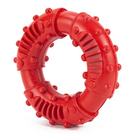 JOROBURO Donut Dog Chew Toy, Bite Resistant Anti Slip Ring Shape Teeth Cleaning Toy, Dog Rubber Teeth Grinding Donut Durable Training Puppy Toy for Small Medium Large Dogs(Red)