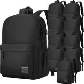 10 PCS Black Backpack for School Teens Boys Girls, Lightweight Casual Backpacks for Men and Women, Classic Basic Water Resistant Casual Daypack, 15.6 Inch Laptop Bookbag for College High School Work