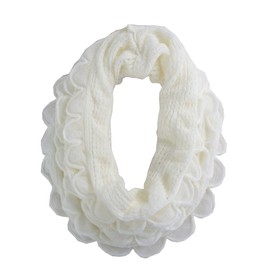 stylesilove Chic Oversized Ruffle Knitted Infinity Scarf (White)