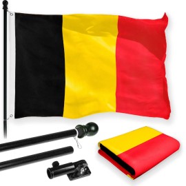 UD_G128 Combo Pack: 6 Feet Tangle Free Spinning Flagpole (Black) Belgium Belgian Flag 3x5 ft Printed 150D Brass Grommets (Flag I