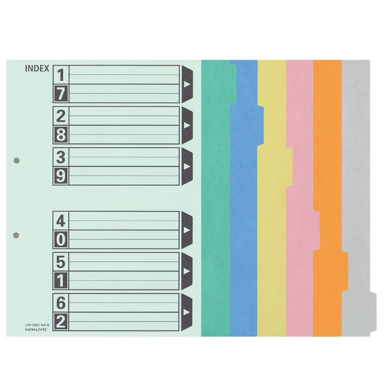 Kokuyo Shiki-260 File Index Divider Cards, Color, 6 Slots, Gabat/Back