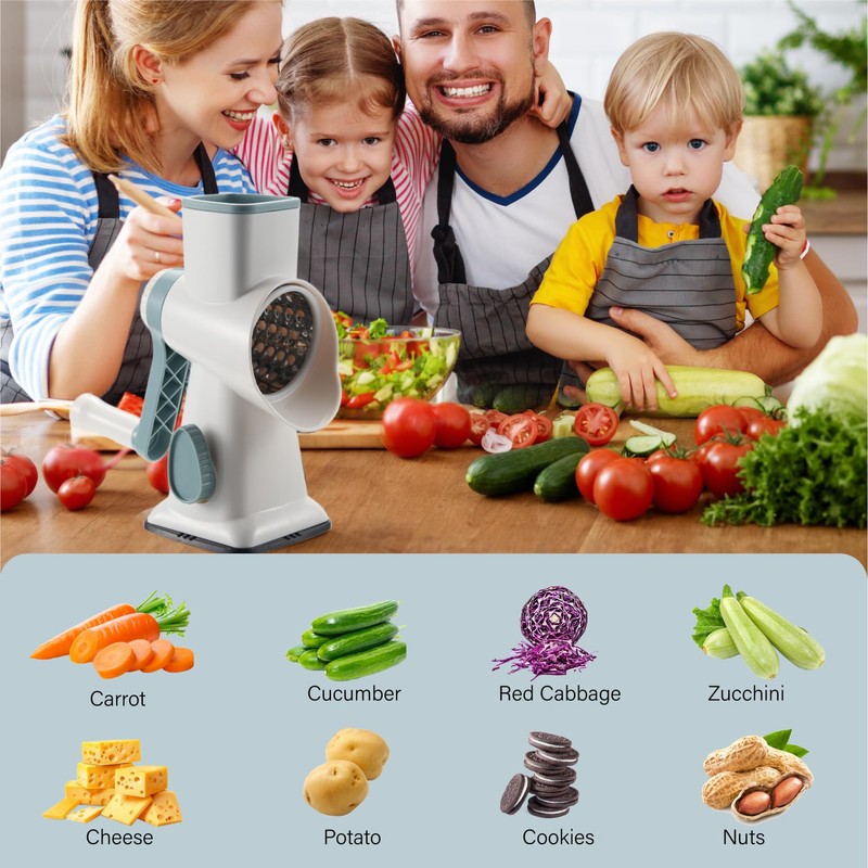 Rotary Cheese Grater hand crank 3 blades with Stronger Suction