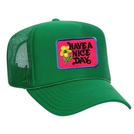 Have A Nice Day Vintage Patch Trucker Hat (Green/Pink)