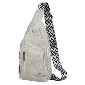 DTGN PU Leather Sling Bag Crossbody Backpack - 6.69"x12.6" (LXH) Good for Women Men Hiking Travel - Multipurpose Casual Packs Shoulder Grey