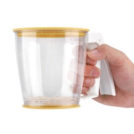 Hand Held Flour Sifter with Lid, Plastic Squeeze Design, White and Yellow, Free, 6.3x4.5x4.5 Inch, Fine Mesh Strainer for Baking