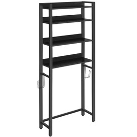 MAHANCRIS Over The Toilet Storage Rack, 4 Tier Bathroom Organizer Over Toilet, Freestanding Space Saver Toilet Stand with 2 Hooks, Bathroom Storage Shelf, Easy to Assemble, Black TSHB0401