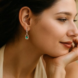 Teppdfann Emerald Green Dangle Earrings for Women – Elegant Gold Drop Dangle Earrings with Teardrop Emerald Stone, Birthstone Jewelry for Gift