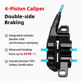 ZTZ MTB Hydraulic Disc Brake Set, 4 Piston Hydraulic Brakes with Ceramic Pads, Front 850mm & Rear 1550mm Hoses, Compatible with Mountain Bike,Ebike,Fat Bike （Pre-Bled） (Black)