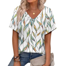 Alaroo Womens Summer Tops 2025 V Neck T Shirts for Women Short Sleeve Teacher Outfits Print 04 S