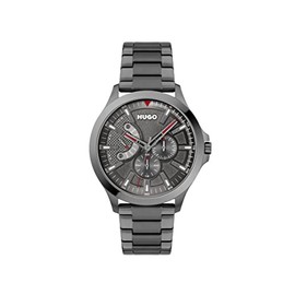 HUGO Men's #LEAP Quartz Watch with Ionic Plated Grey Steel Strap, Color: Grey (Model: 1530247)
