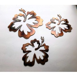 Hawaiian Hibiscus Flower Trio Metal Wall Art Accents