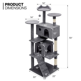 MoNiBloom Cat Tree, 70 Inch Cat Tree Tower with 2 Condo, Tall Cat Tower with Scratching Post, Cat Climbing Tower, Cat Tree for Indoor Cats, Smoky Grey