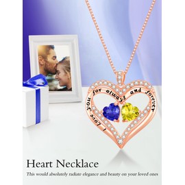 EWBOITE Sapphire and Citrine Heart Birthstone Necklace 18k Rose Gold Plated for Women