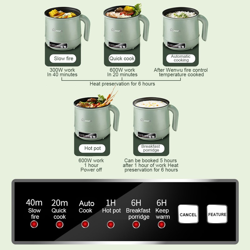 Aoresac Electric Pot 1.7L Non-stick Ramen Cooker Automatic Insulation/Timing for