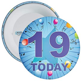 Blue 19th Birthday Badge in a choice of sizes (75mm)