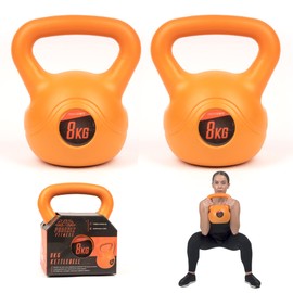 Phoenix Fitness Vinyl Kettlebell Pair - Heavy Weight Kettle Bell for Strength and Cardio Training, Orange, 8KG