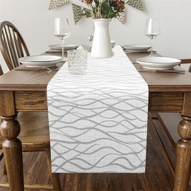 Erosebridal - Camino de mesa gris blanco de 13 x 60 pulgadas, moderno y abstracto geométrico rectangular para niños, adolescentes y adultos, caminos de mesa a rayas estéticas, líneas neutrales, estilo