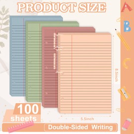 100 Sheets Colored Notebook Paper College Ruled 5.5 X 8.5 Inch Loose Leaf Paper 3 Hole Punched Half Letter Lined Paper Mini Binder Inserts Fit 3 Ring Binder for School Office