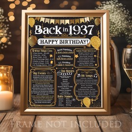 88th Birthday Party Decorations for 88th Birthday (Eighty-eight) - Remembering The Year 1937 - Party Supplies - Gifts for Men and Women Turning 88 - Back In 1937 Birthday Card 11x14 Unframed Print