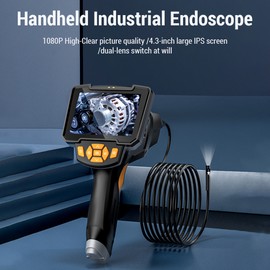 Handheld Industrial Endoscope, 4.3-inch High-Clear Screen Borescope Camera with Light, 1080P Waterproof Inspection Camera, 2 Million Pixels, IP67 Waterproof Level, Built-in 2000mAh Large-Capacity Battery, Efficient Image Transmission