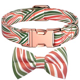 Miavers Adjustable Soft Cotton Bow Tie Puppy Collar with Metal Buckle, Detachable Bow Tie for Small Medium Large Dogs (Pink Gray Stripes, M)