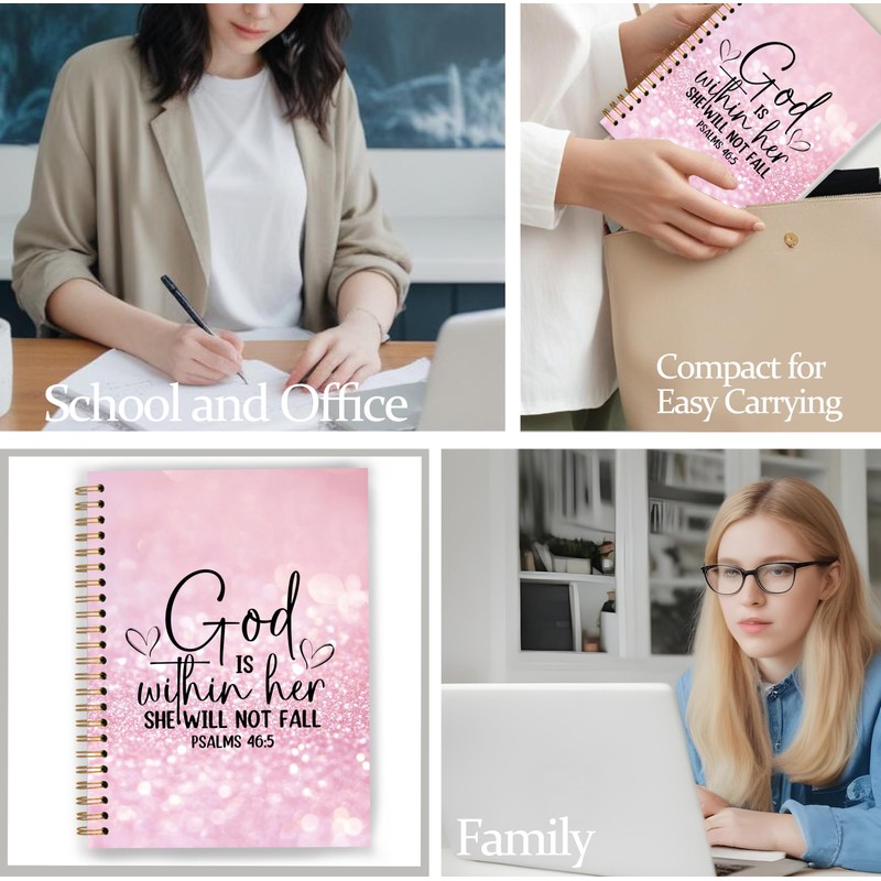 GDJIEGBC Bible Pink Christian Notebook,God is Within Her She Will