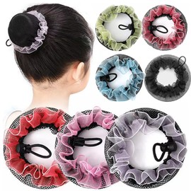 AsggBah 7pcs Colored Large Sized 10Cm/3.9In Reusable Elastic Mesh Cover with Drawstring Snood for Ballerina, Dancer, Clerk, Nurse, Skater Hair Fixing (7 Colors)