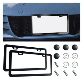 2PCS License Plate Frames, Black Matte 2 Holes License Plate Holder, Stainless Steel Car License Plate Cover with Screws, Universal Solid Rust-Proof Car Frame for Women Men